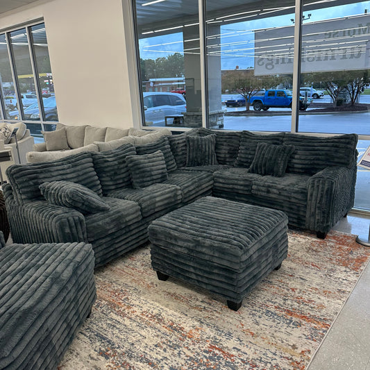 Gray Fluffy L Shaped Sectional Couch